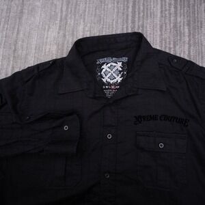 Xtreme Couture Mens XL Black Flocked Wing Graphic Button Up Shirt MMA Gym Cotton